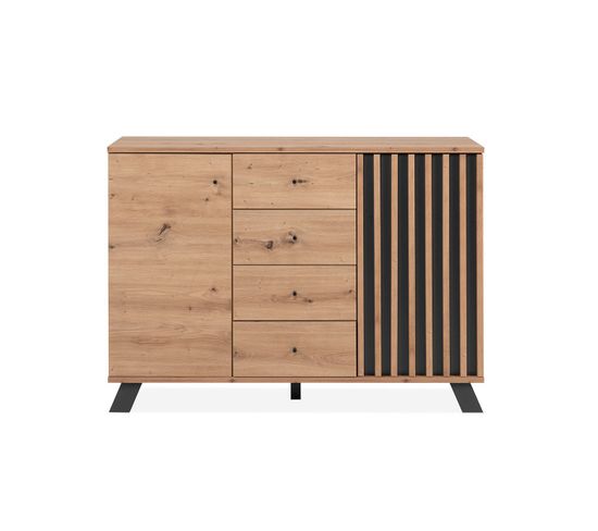 Buffet 2 Portes Et 4 Tiroirs Effet Bois - L118 X H85 Cm