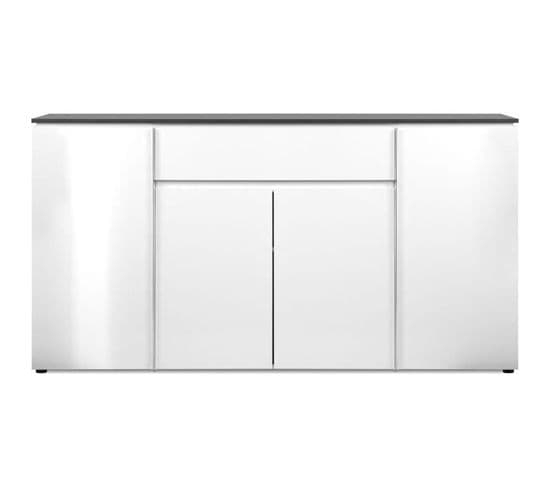 Buffet Brest - Décor Matera / Blanc Brillant - Panneaux De Particules - 4 Portes + Etagere + Tiroir