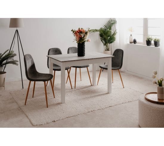 Table avec allonge 120/160 cm DORA Imitation béton et blanc