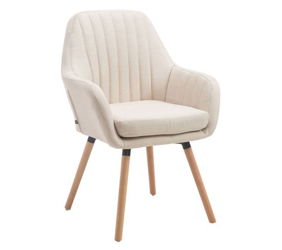 Chaise De Salle À Manger Florian En Tissu Avec Piètement En Bois Crème/nature