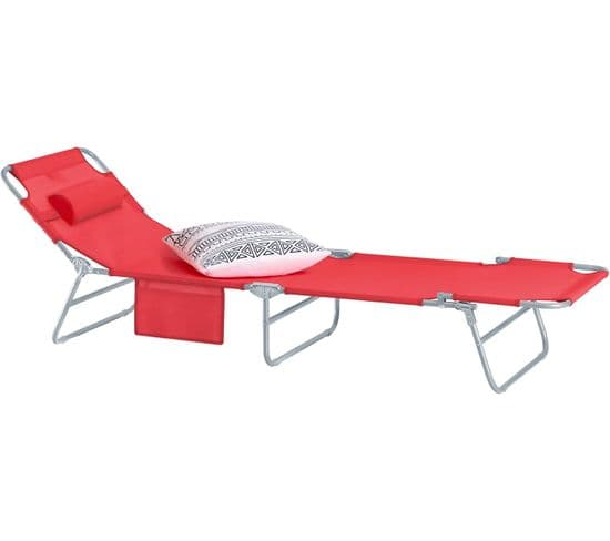 Chaise Longue Bain De Soleil Transat De Jardin Pliant Chaise De Camping Inclinable, Rouge, Ogs35-r