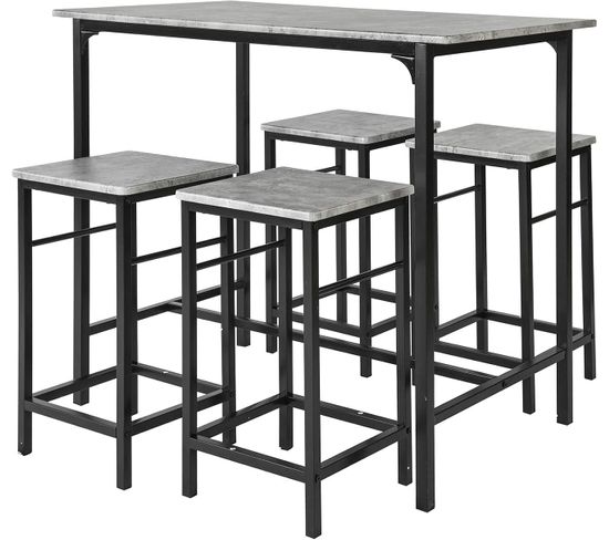 Set De 1 Table + 4 Tabourets Ensemble Table De Bar + 4 Tabourets Avec Repose-pieds, Ogt11-hg