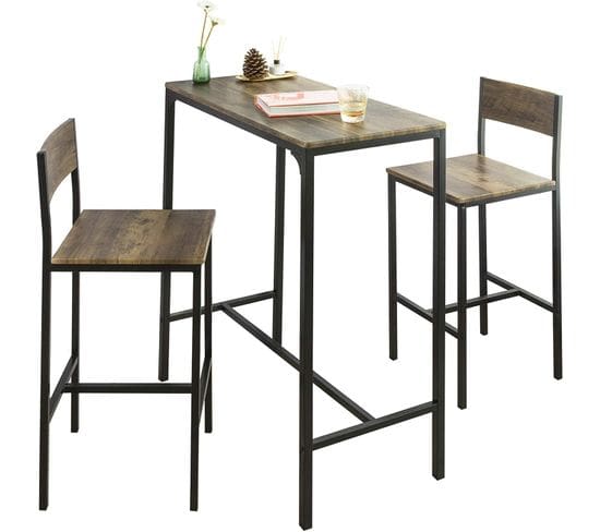 Lot Table Et Chaises De Bar De Style Industriel Ensemble Table De Bar + 2  Haute Chaise, Ogt03-xl