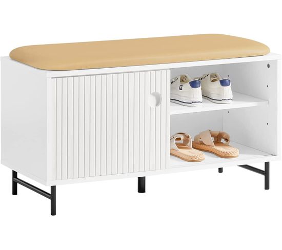 Banc À Chaussures, Banc De Rangement, Meuble Bas Entrée Sur Pieds Avec Coussin Rembourré, Fsr116-w