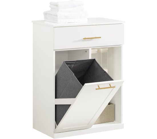 Armoire À Linge Avec Bac À Linge Pliable Meuble Bas Commode Pour Salle De Bain, BZr66-w