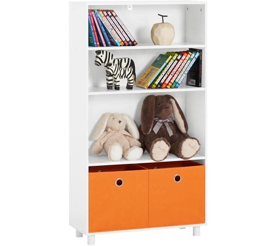 Bibliothèque Pour Enfant Étagère Enfant Rangement 3 Étagères Et 2 Boîtes, Kmb68-w