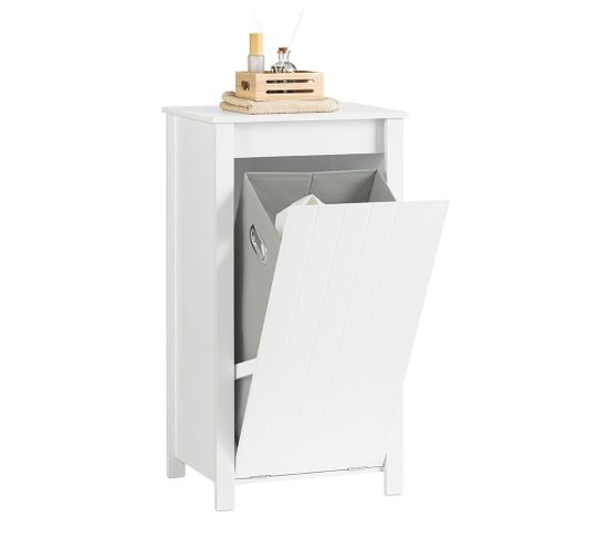 Armoire à Linge, Corbeille à Linge, Meuble Bas De Salle De Bain Avec 1 Panier, Blanc, BZr100-w