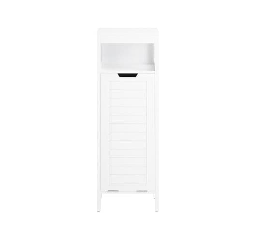 BZr122-w Meuble Bas De Salle De Bain, Meuble Demi-colonne Avec 1 Panier à Linge, Blanc