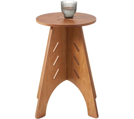 Table Basse Ronde H48,5 X Ø30,5 Cm Structure Assemblée En Tenons Et Mortaises, Marron, Hfbt01-k-br