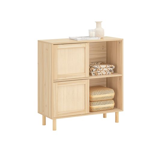 Buffet Avec 2 Portes Coulissantes Commode Meuble De Cuisine Meuble De Couloir, Naturel, Fsb87-n