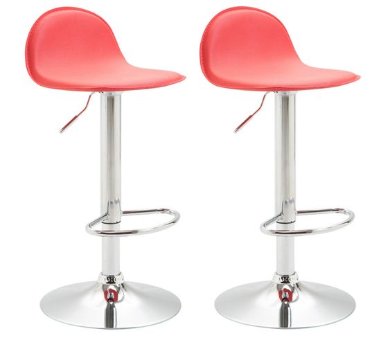 Lot De 2 Tabourets De Bar Design Lana V2 Similicuir Rouge/chrome