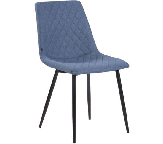 Chaise De Salle À Manger Telde En Tissu Avec Piètement En Métal Noir Mat Bleu