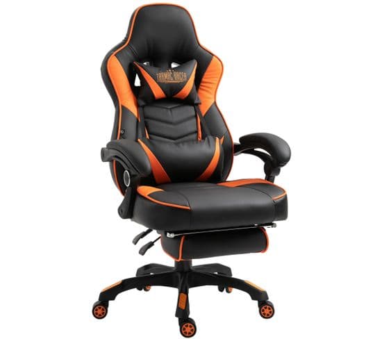 Chaise Gaming / De Bureau Tilos En Similicuir Avec Repose-pieds Téléscopique Noir / Orange