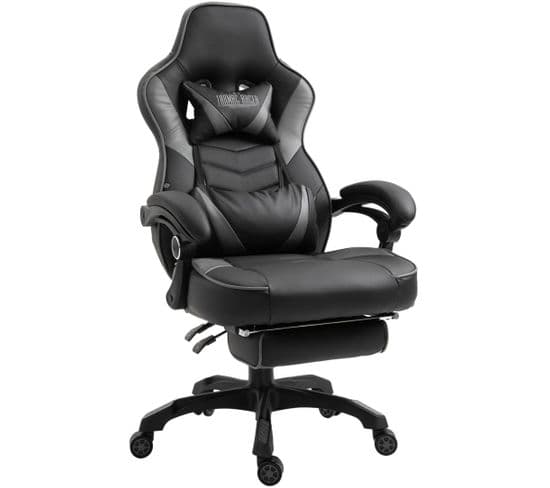 Chaise Gaming / De Bureau Tilos En Similicuir Avec Repose-pieds Téléscopique Noir / Gris