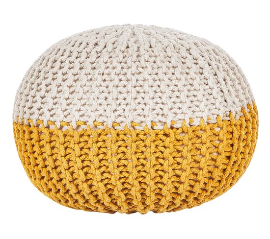 Pouf En Coton Jaune-beige 50 X 35 Cm Conrad