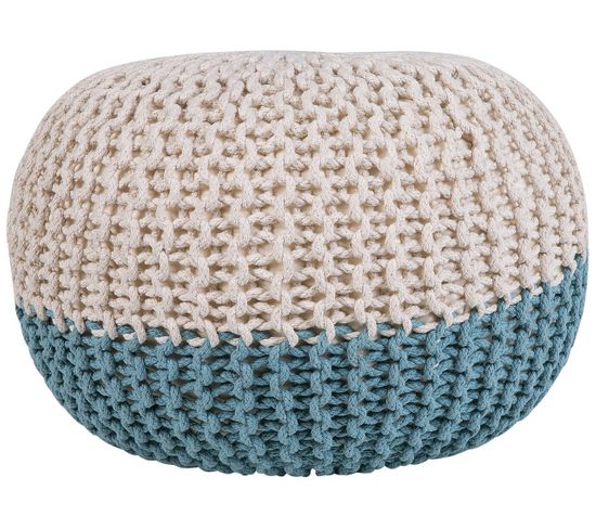 Pouf En Coton Bleu Clair-beige 50 X 35 Cm Conrad