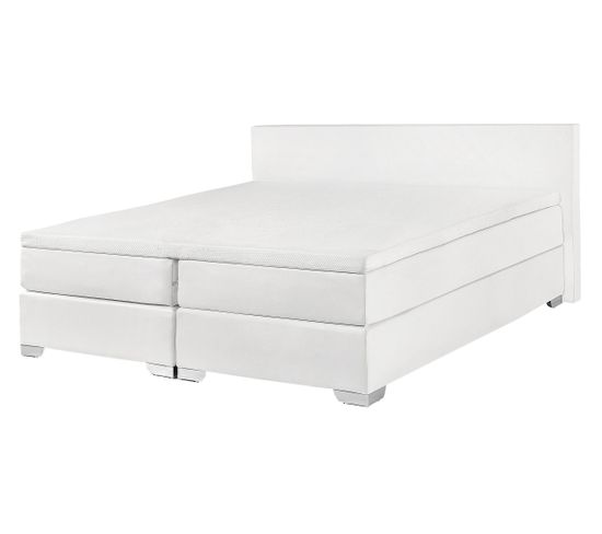 Lit Boxspring En Cuir Pu Blanc 140 X 200 Cm President