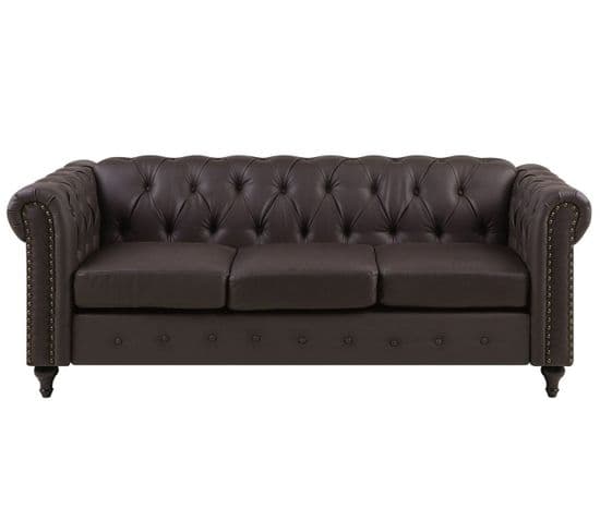 Canapé 3 Places En Cuir Pu Marron Chesterfield