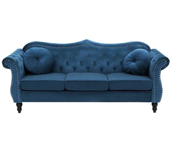 Canapé Chesterfield 3 Places En Velours Bleu Skien