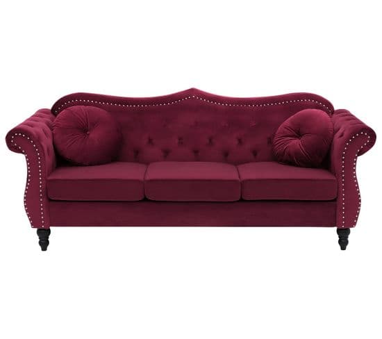 Canapé Chesterfield 3 Places En Velours Rouge Skien