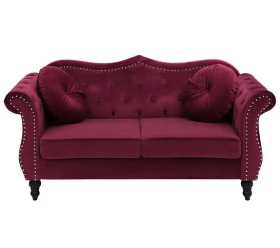 Canapé Chesterfield 2 Places En Velours Rouge Skien