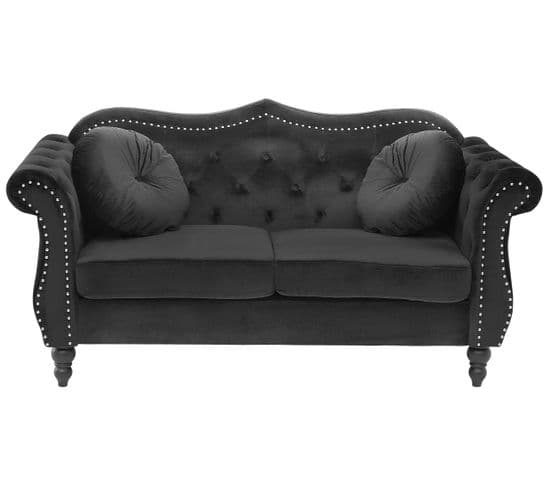 Canapé Chesterfield 2 Places En Velours Noir Skien