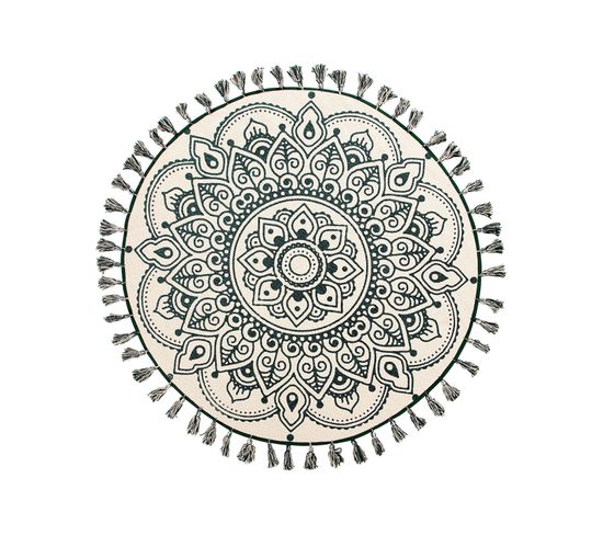 Tapis Rond Au Motif Mandala 120 Cm Crème Et Vert Irice