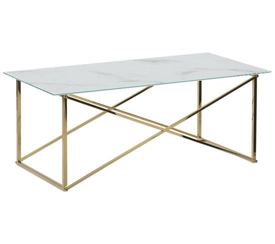 Table Basse Effet Marbre Blanc Structure Dorée Emporia