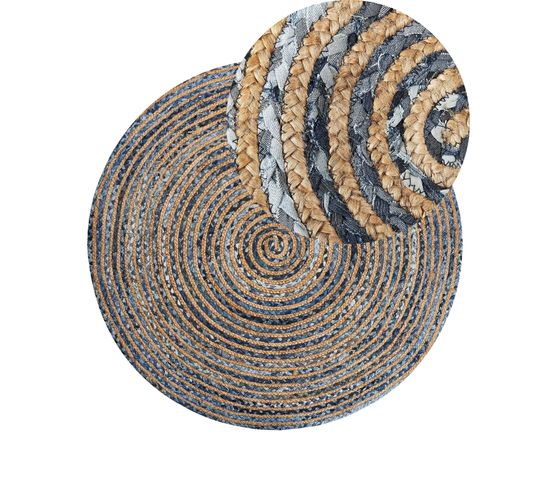 Tapis Rond 140 Cm Bleu Et Beige Leventler