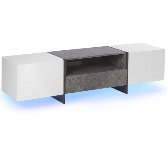 Meuble Tv Blanc Et Gris Béton Avec Éclairage Led Russel