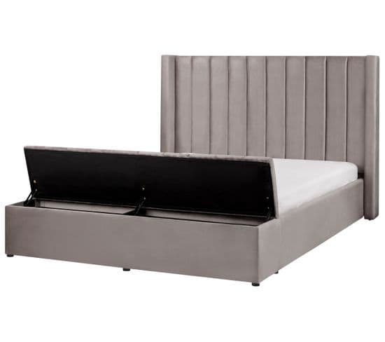 Lit Double En Velours Gris Avec Banc Coffre 160 X 200 Cm Noyers