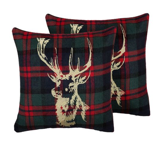 Lot De 2 Coussins Rouge Rudolph 45 X 45 Cm