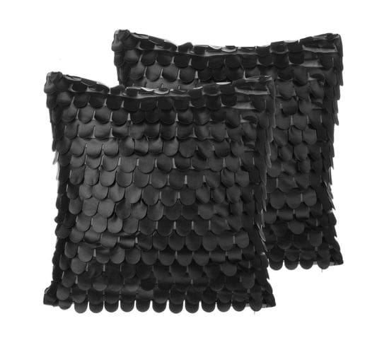 Lot De 2 Coussins Cuir Pu Noir Lobelia 45 X 45 Cm