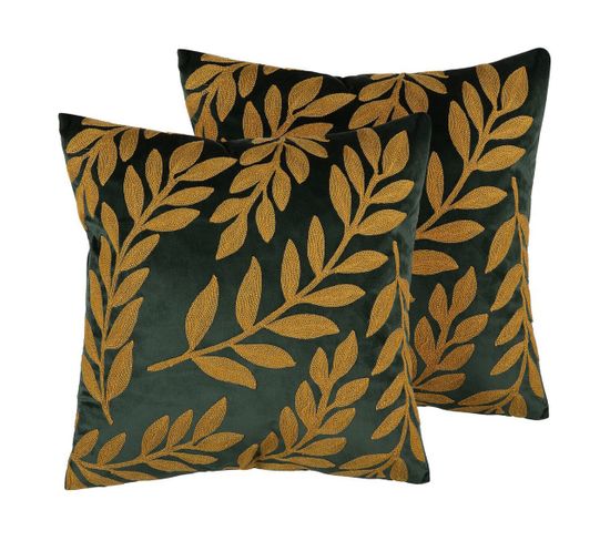 Lot De 2 Coussins Velours Vert Mistletoe 45 X 45 Cm