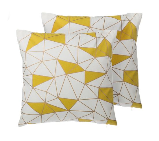 Lot De 2 Coussins Coton Jaune Clarkia 45 X 45 Cm