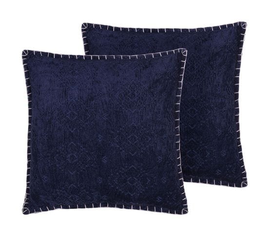 Lot De 2 Coussins Gaufré Bleu Foncé Melur 45 X 45 Cm