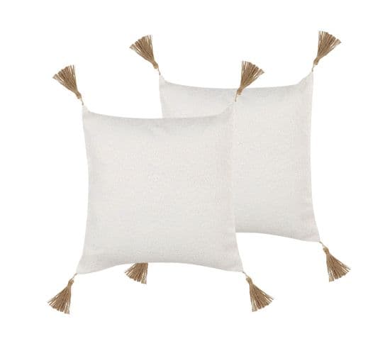 Lot De 2 Coussins Gaufré Beige Clair Azalea 45 X 45 Cm