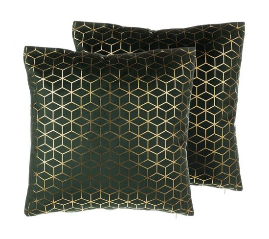 Lot De 2 Coussins Velours Vert Foncé Celosia 45 X 45 Cm