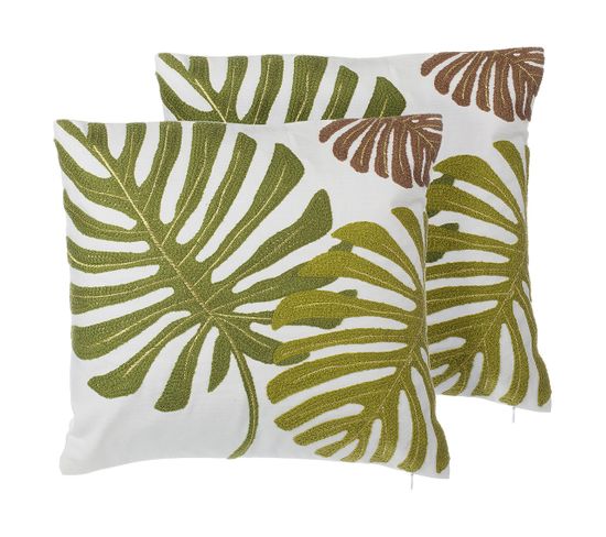 Lot De 2 Coussins Coton Vert Foncé Zenobia 45 X 45 Cm