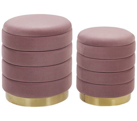 Set De 2 Poufs En Velours Rose Avec Rangement Garland