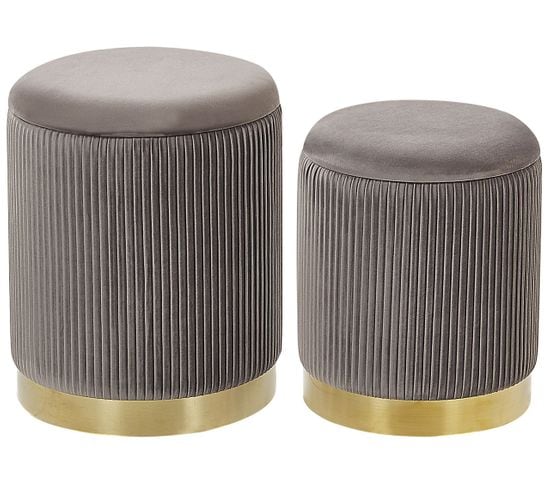 Set De 2 Poufs En Velours Gris Avec Rangement Miramar