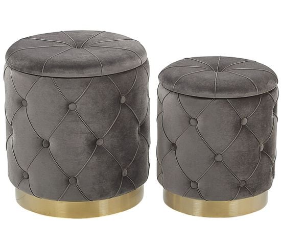 Set De 2 Poufs En Velours Gris Avec Rangement Pueblo