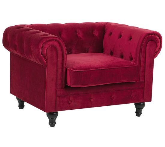 Velours Fauteuil Rouge Foncé Chesterfield