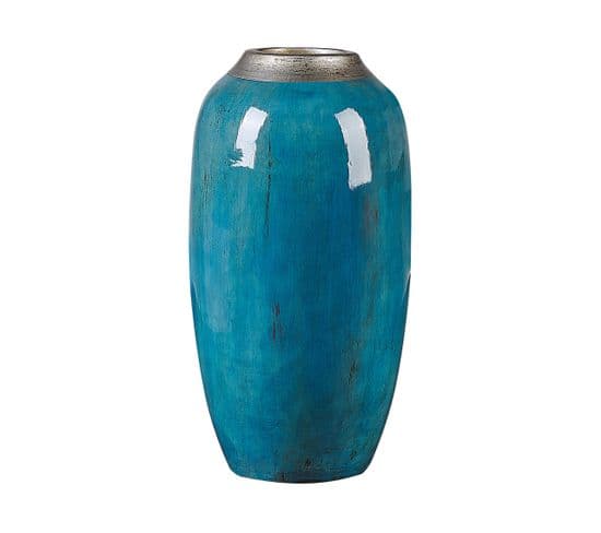 Terre Cuite Vase Décoratif 42 Cm Bleu Argenté Miletus