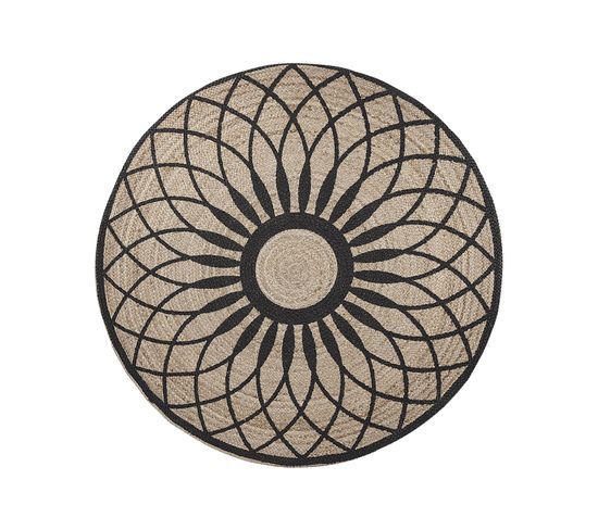 Tapis En Jute D 140 Cm Beige / Noir Motif Rosace Kullar