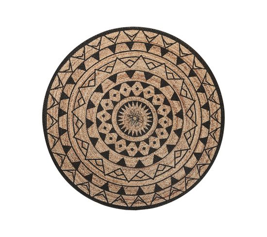 Tapis En Jute D 140 Cm Beige / Noir Motif Mandala Porsuk