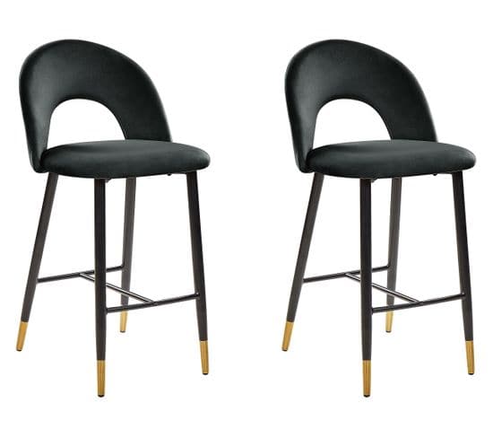 Tabouret De Bar Set De 2 Velours Noir Falton