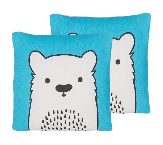 Lot De 2 Coussins Coton Bleu Waranasi 45 X 45 Cm