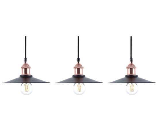 Lot De 3 Lampes Suspensions Noires Et Cuivrées Swift S