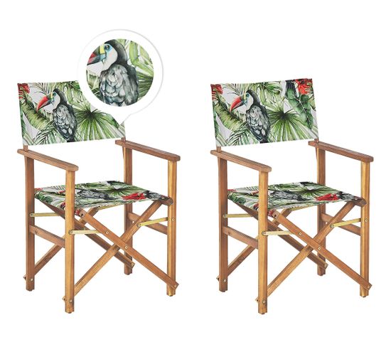 Lot De 2 Chaises De Jardin Bois Clair Et Gris à Motif Toucan Cine